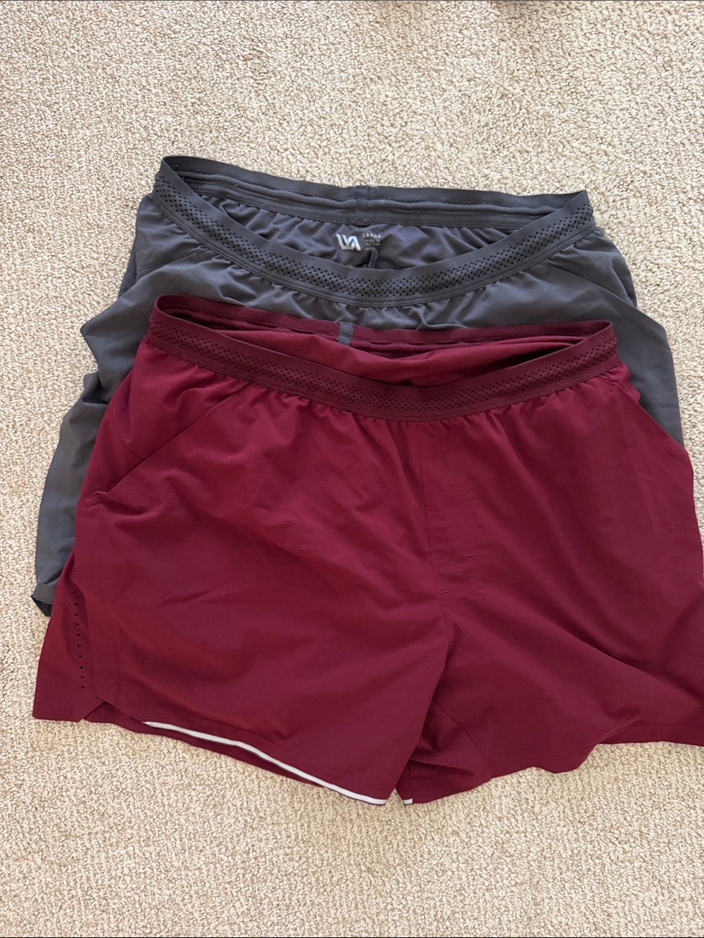 Mens VRST Active Running Shorts - Burgundy & Gray priced for the pair size large